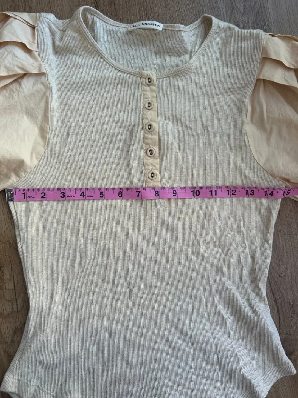Ulla Johnson Kara‎ Puff Sleeve Top Cream Cotton Knit Blouse Henley Medium